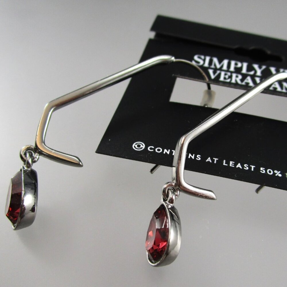 VERA WANG Rocker Chic Gunmetal Garnet Red Crystal Drop Earrings**NEW! - Picture 2 of 4